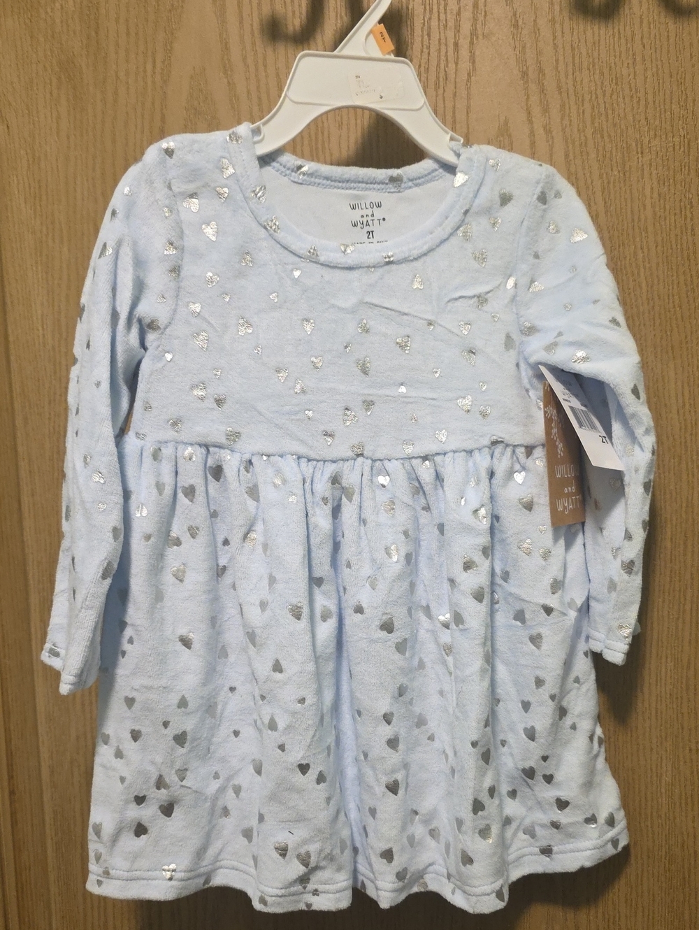 Light Blue Heart Print Long Sleeve Dress
